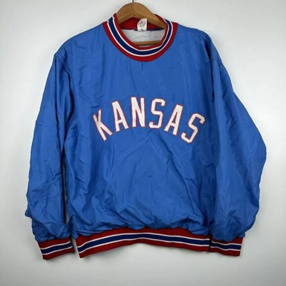 Vtg 70s Russell Athletic Nylon‎ Windbreaker Pullover Crewneck Kansas Tracksuit L